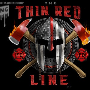 Thin Red Line Spartan Helmet – Firefighter Digital Art – FD Tribute Wall Decor – Fireman Poster – First Responder PNG Download
