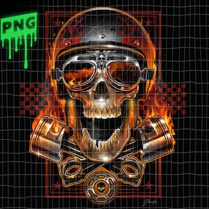 Biker Skull PNG – Motorcycle Skull Sublimation Design, Gothic Skull Clipart, Digital Download for DTG, Heat Transfer, Sturgis Rider Art