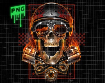 Biker Skull PNG – Motorcycle Skull Sublimation Design, Gothic Skull Clipart, Digital Download for DTG, Heat Transfer, Sturgis Rider Art
