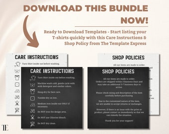 Shirt Care Instructions and Etsy Shop Policy template and JPG, Washing Instructions Care Card for Bella Canvas, Gildan, Etsy Shop Mockup
