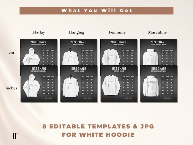 Cotton Heritage M2580 Size Chart Mockup, Unisex Premium Hoodie Size