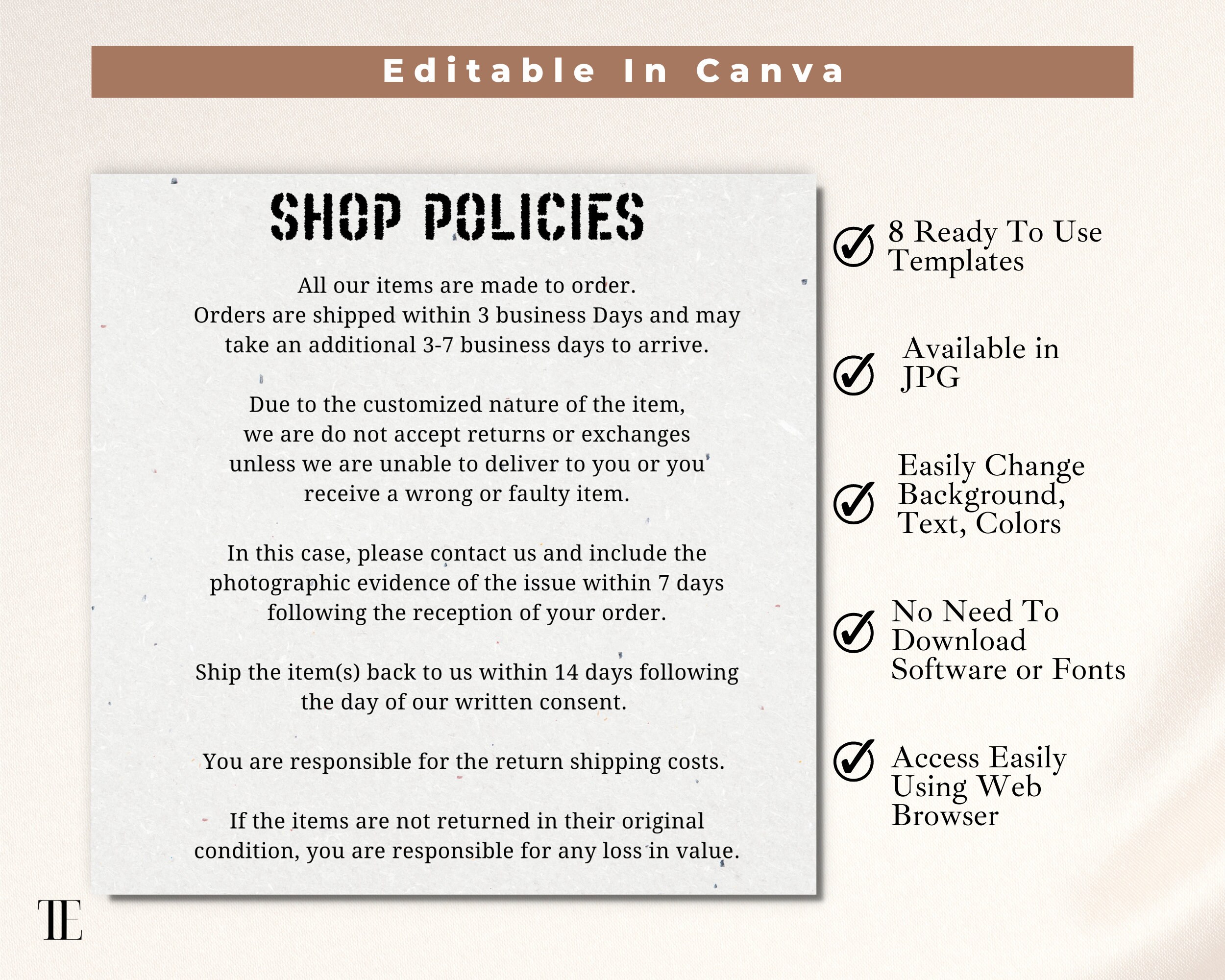 Returns And Refunds Policy Template For Etsy Shop Etsy Shop Policies 