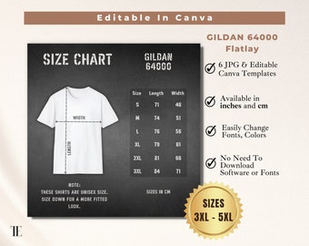 Gildan 64000 Size Chart Mockup, Flatlay White Tshirt Mockup Gildan T-Shirt Size Guide, G64000 Unisex Sizing Chart, Man Woman Size Chart