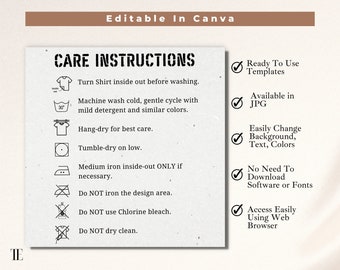 Shirt Care Instructions and Washing Instructions Care Card for Bella Canvas 3001, Gildan 18000, Gildan 5000, Gildan 18500, Etsy Shop Mockup