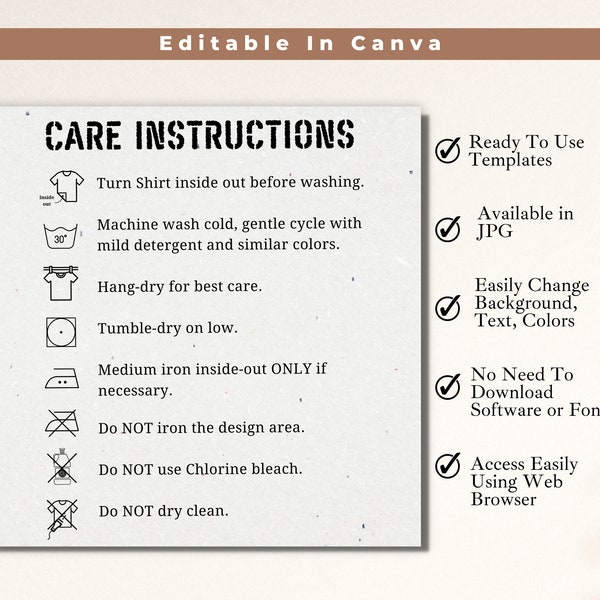 Bella Canvas Care Instruction Cards Etsy
