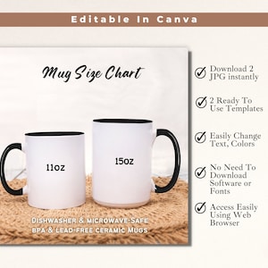 Two Tone Coffee Mug Size Chart OZ Black Handle Mug Mockup 11oz and 15oz Accent Black Coffee Cup Sizing Guide District Photo JPG and Editable