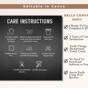 Instrucciones de cuidado de la camisa BC3001Y y tarjeta de cuidado de instrucciones de lavado para Bella Canvas, paquete de maquetas de tienda de Etsy, guía de cómo lavar camisetas para niños
