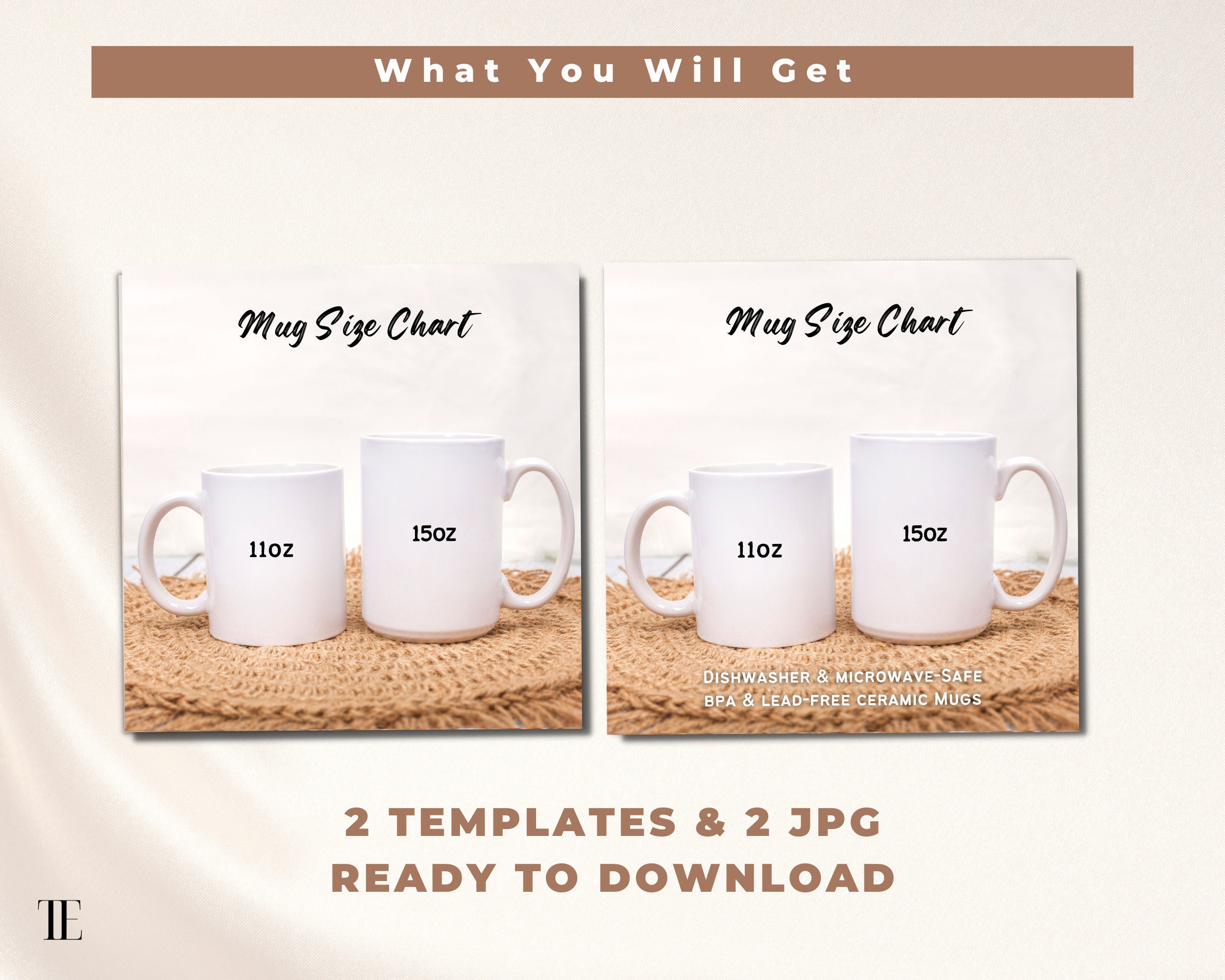 Boho Mug Size Chart in Oz , Coffee Mug Mockup, 11oz and 15oz White Mug