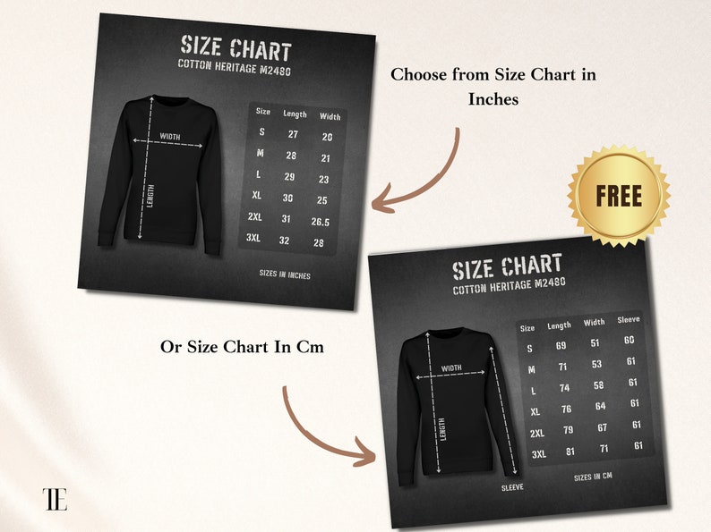 Cotton Heritage M2480 Size Chart Sweatshirt Size Guide Etsy