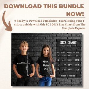 Bella Canvas 3001Y, youth tee size chart, sizing guide, kids shirt measurements, youth apparel, Bella Canvas sizing, youth tshirt dimensions