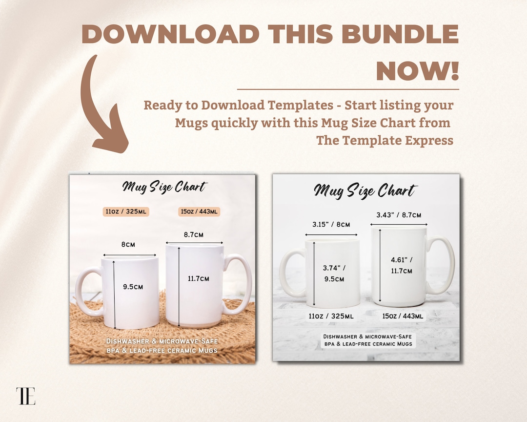 Mug Size Mockup Bundle, Coffee Mug Size Chart, 11oz and 15oz Comparison Measurement, Done for
