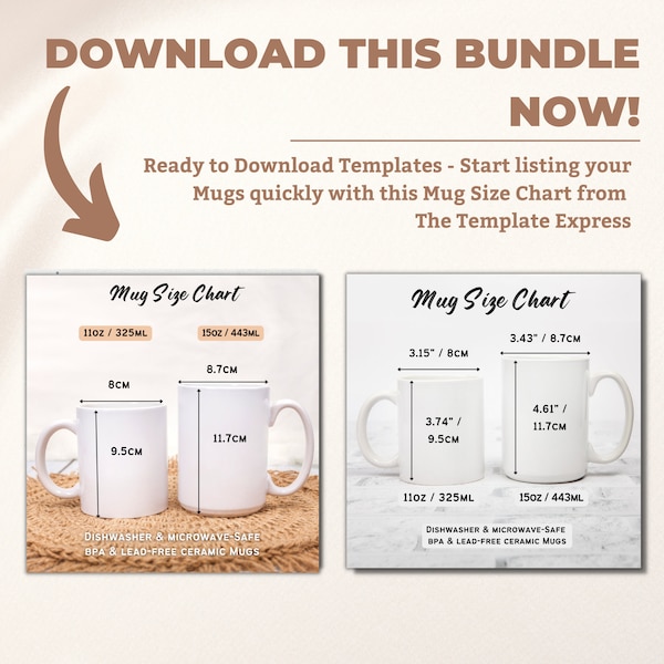 Size Chart for Coffee Mug Etsy Canada