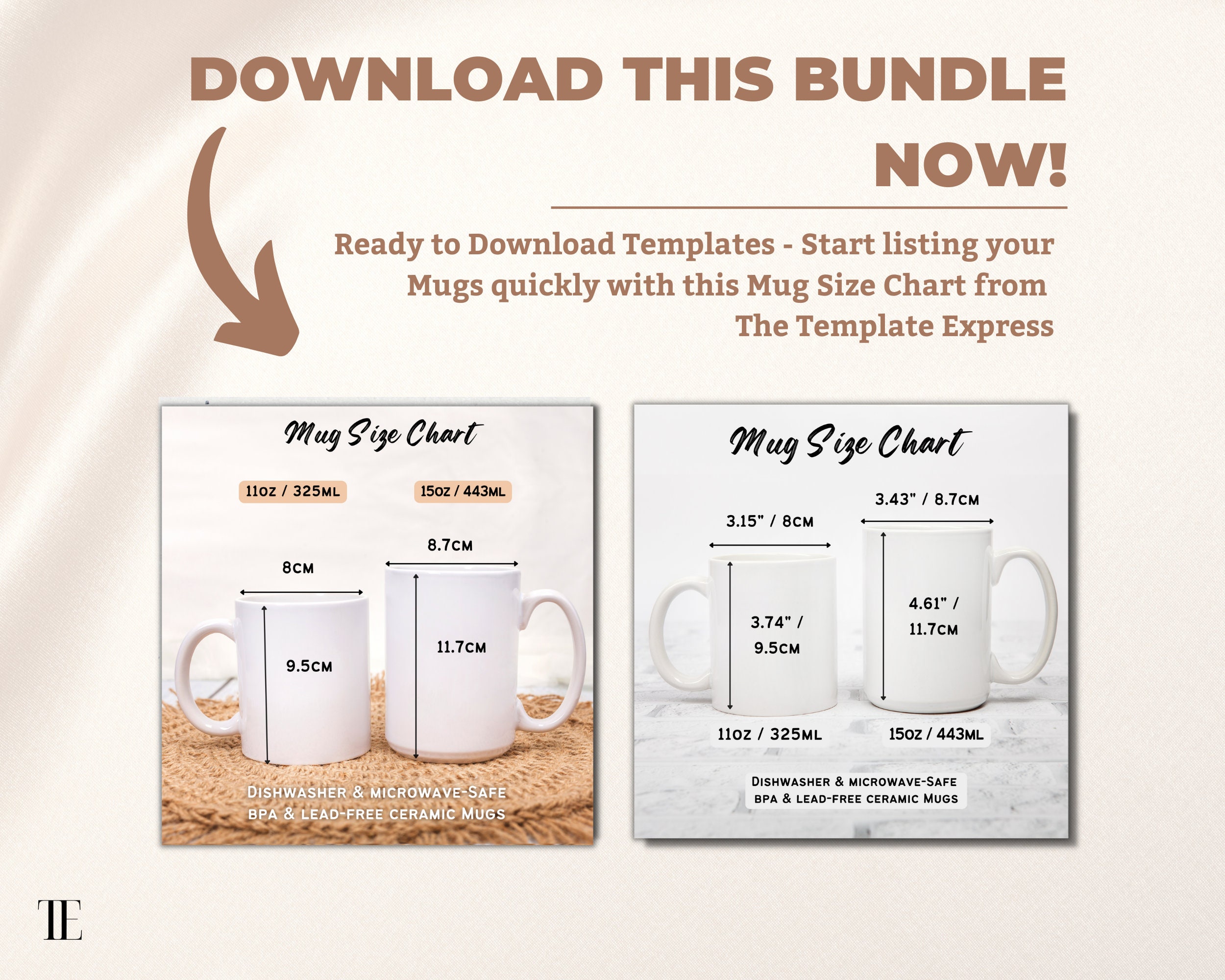 Mug Size Mockup Bundle, Coffee Mug Size Chart, 11oz and 15oz