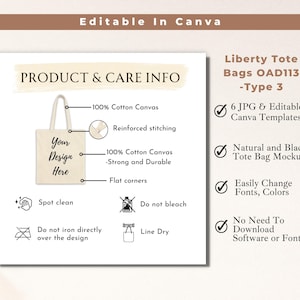 Borsa tote Liberty OAD113 Dettagli del prodotto Istruzioni per la cura Borsa tote Printify Mockup, Liberty Tote Mockup Borsa tote Boho Informazioni sul lavaggio Negozio Etsy