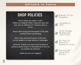 Etsy Listing Template Shop Policy for Bella Canvas, T Shirt Shop Mockup Bundle, Dark Solid Background, Download as JPG, Editable Template