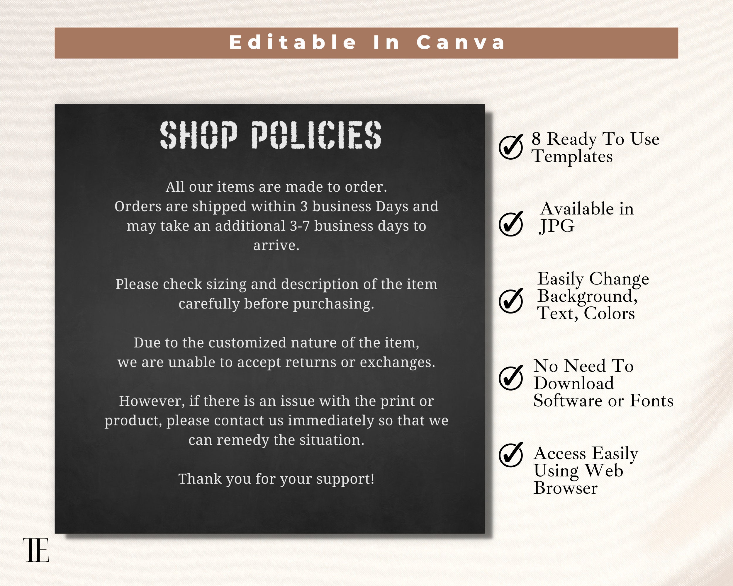 Etsy Listing Template Shop Policy For Bella Canvas T Shirt Etsy