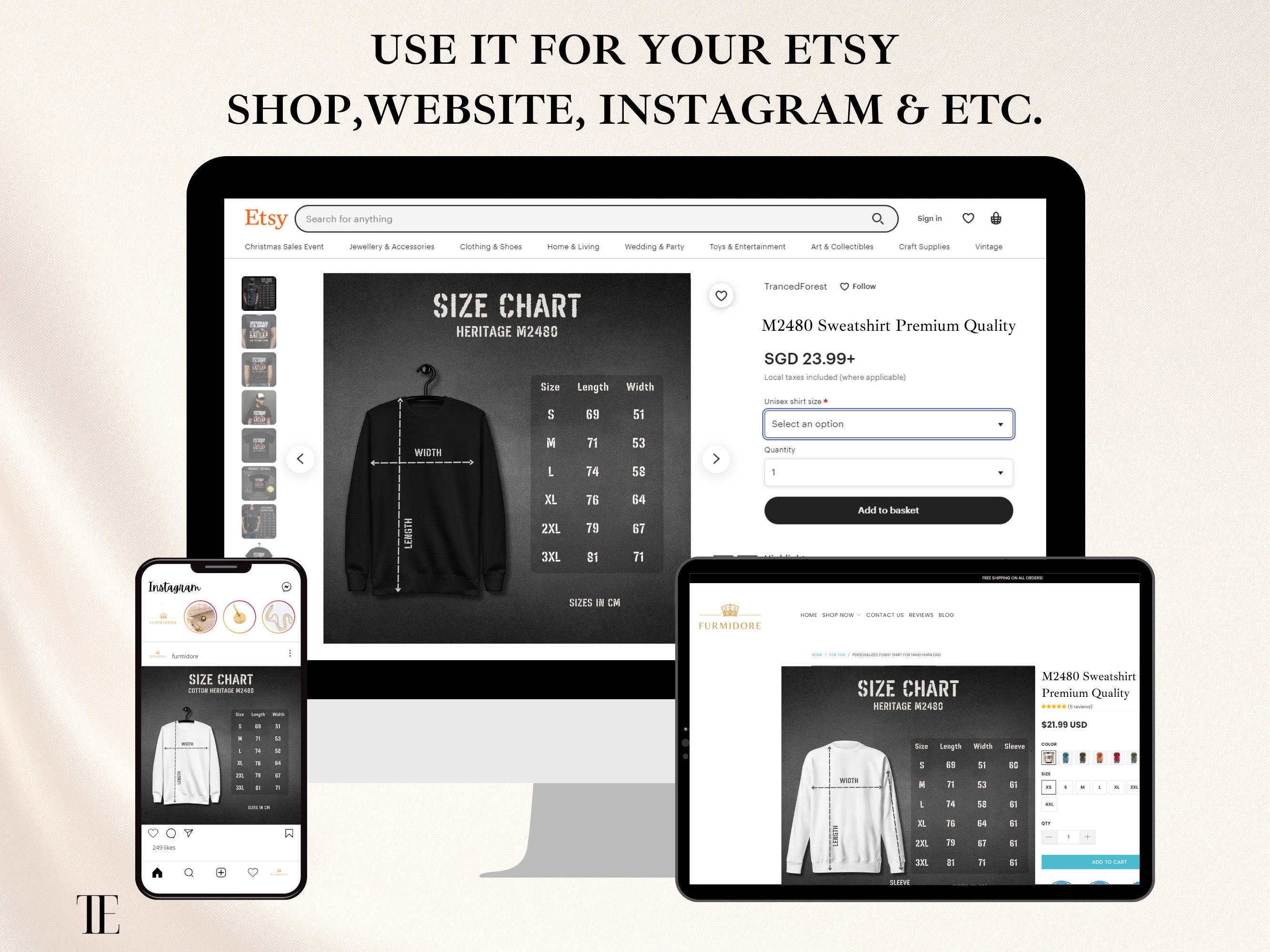 Cotton Heritage M2480 Size Chart Sweatshirt Size Guide Etsy