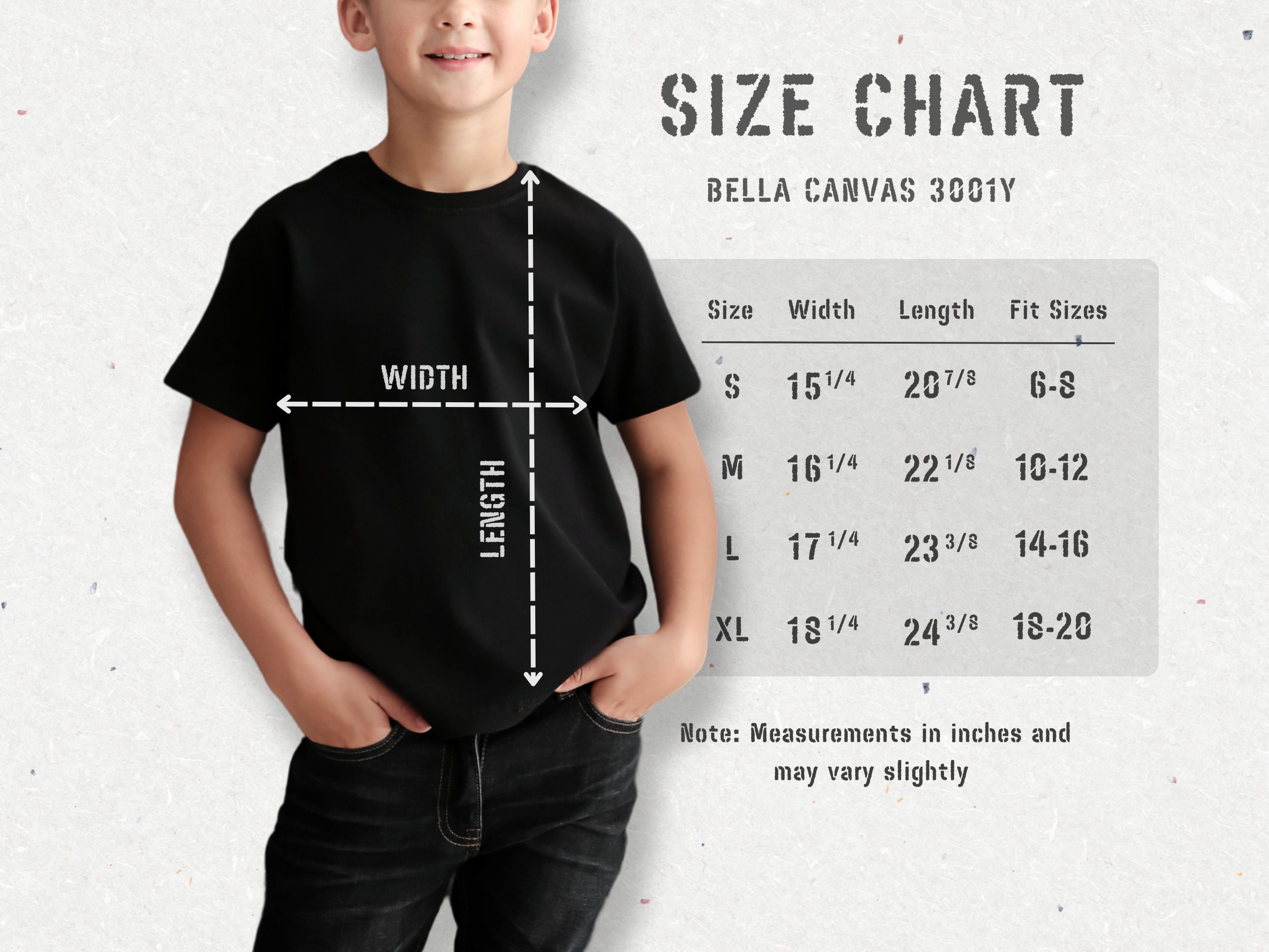Bella Canvas 3001Y Size Chart Youth Shirt Kids Size Chart Etsy