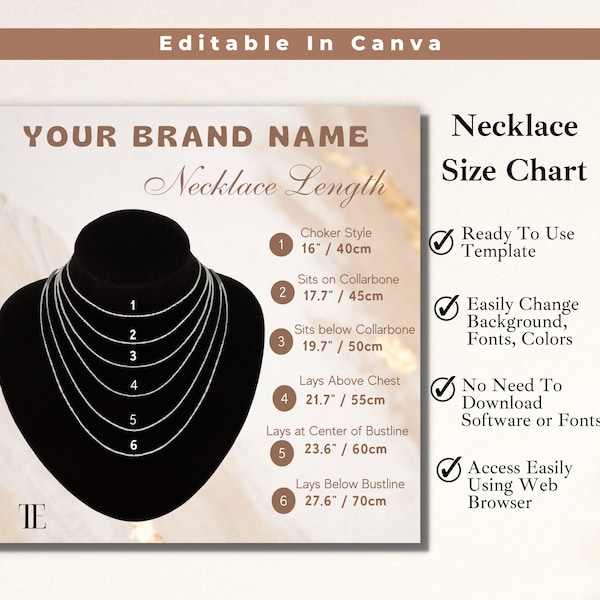Necklace Length Size , Editable Necklace Reference Guide Template, Jewelry Template, Jewelry Shop Template