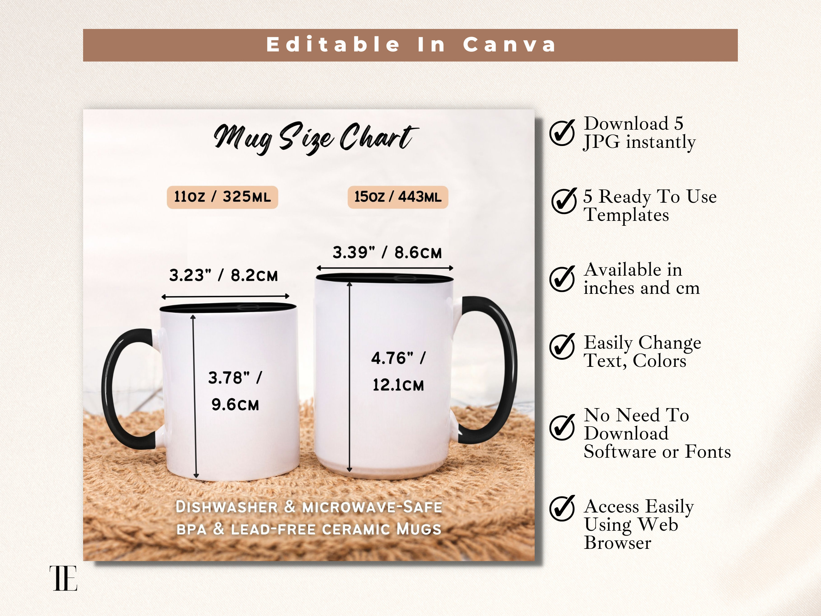 Black Two Tone Coffee Mug Size Chart Boho Black Handle Mug Size Chart,  Coffee Mug Mockup 11oz and 15oz Accent Black 2 Tone Printify Size - Etsy