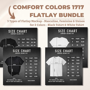 Comfort Colors 1717 Size Chart Unisex Size Chart Mockup Bundle T shirt Size Guide for Adult Heavyweight Tee with Masculine, Feminine Mockup