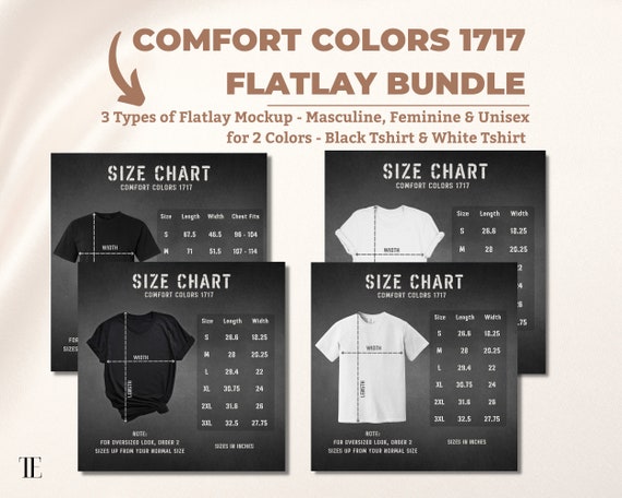 Comfort Colors 1717 Size Chart Unisex Size Chart Mockup Bundle T