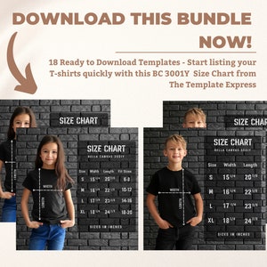 Kids Size Chart, Bella Canvas 3001Y Youth Tee Size Guide, Boys and Girls T-Shirt Mockup Bundle, Bella Canvas Sizing Guide, Canva Template