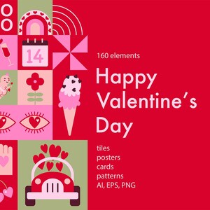 Abstract Valentine's Day Clipart Geometric Valentine patterns Valentine's vector art & elements Greeting cards Vector Valentine AI  EPS PNG