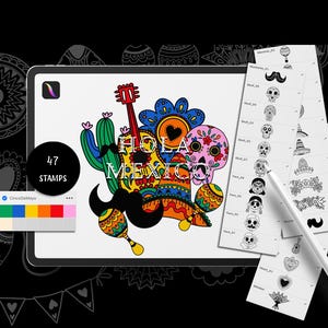 Procreate Cinco de Mayo Stamp Set – 47 Mexican Brushes – Día de los Muertos Sugar Skulls – Fiesta Procreate Brush Pack