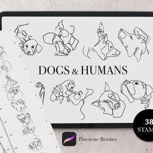38 Procreate Dogs and Humans Stamps, Animal Procreate Stamps, Procreate Dog Portraits Stamps, Procreate People, Line Art Dogs and Human