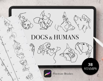 38 Procreate Dogs and Humans Stamps, Animal Procreate Stamps, Procreate Dog Portraits Stamps, Procreate People, Line Art Dogs and Human