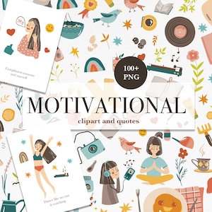 Motivierendes Self-Care Clipart Bundle – tägliche Affirmationskarten - nahtlose Muster – psychische Gesundheit & Achtsamkeit digitaler Download