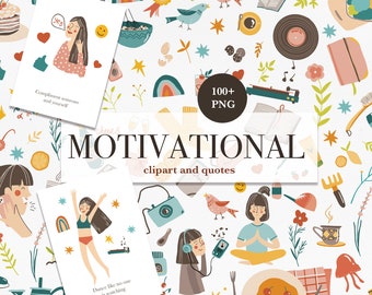 Motivational Self-Care Clipart Bundle – Daily Affirmation Cards - Seamless Patterns – Mental Health & Mindfulness Digital Download