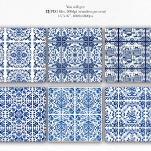 Delft Blue Dutch Tiles Paper set, Dutch Delight, Amsterdam blue patterns, Vintage Delft Tile Design, Kitchen prints, Holland fabric decor image 3