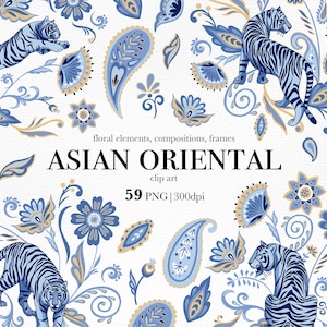 Asian Oriental Style Clip art, Japanese & Chinese clip art, Paisley floral clipart, Asian Paisley Ornaments, Oriental Tiger motifs, 59 PNG