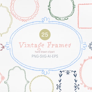 Molduras Vintage Desenhadas à Mão Clipart | 25 PNG SVG EPS | Bordas Decorativas e Molduras Ornamentadas | Conjunto de Ilustração Digital para Design de Scrapbooking