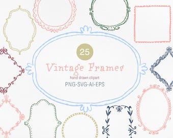 Hand-Drawn Vintage Frames Clipart | Ornate Borders (PNG SVG EPS)