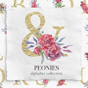 Peony Flowers Alphabet Clipart Watercolor Floral Letters Wedding Cliparts Botanical Uppercase Alphabet Watercolor clip art PNG 300dpi