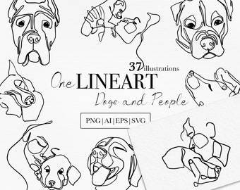 Dogs and People Line Art drawings, Dogs characters, People clipart, Vector dogs, Dogs sketch, one line dogs, Abstract people and dogs, SVG