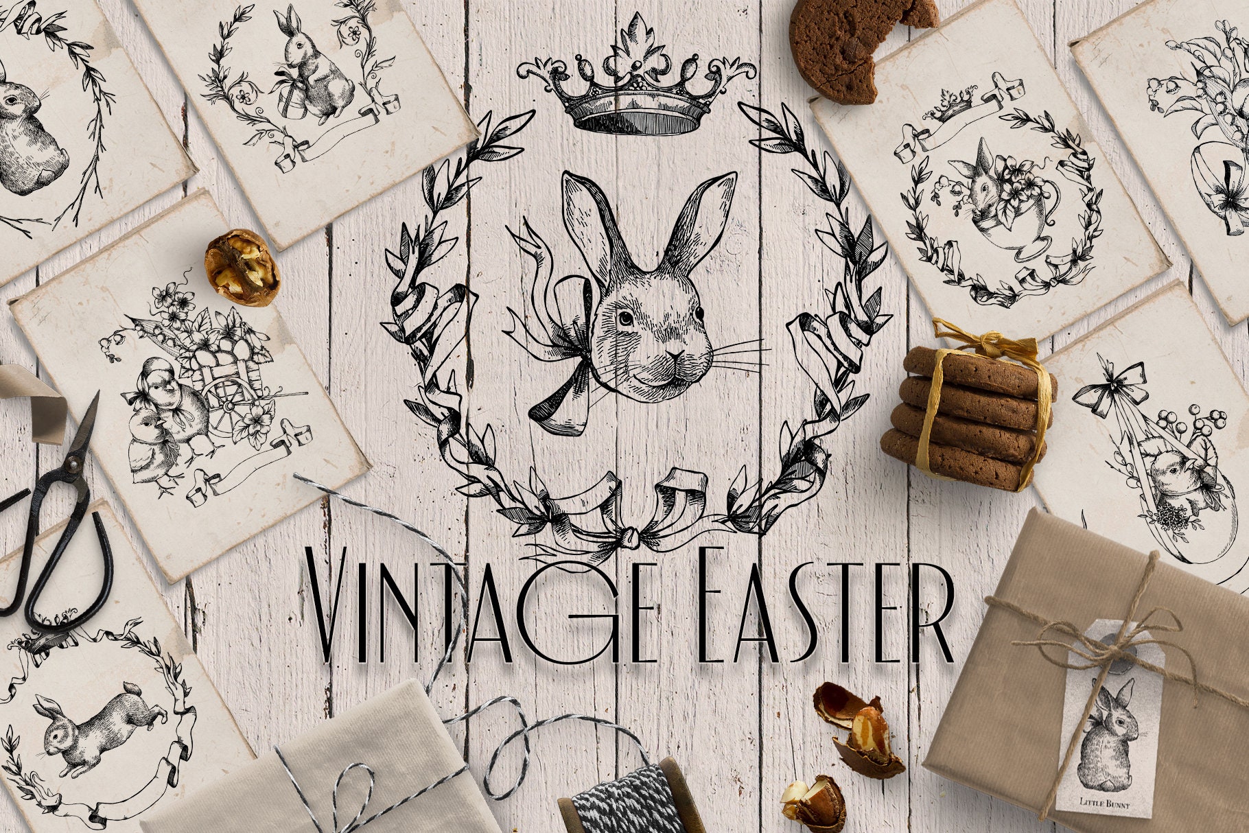 Vintage Easter Clip Art, Easter Rabbits Bunnies Clipart, Ephemera