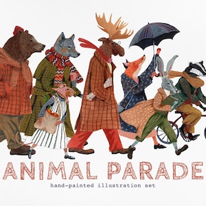 Whimsical Animal Illustrations | Vintage-Inspired Animal Clipart | 7 PNG Files | Digital Download | Nursery, Kids Room, DIY Projects