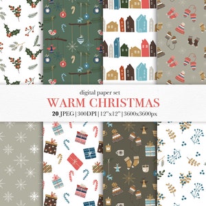 Christmas Digital Papers, Christmas Scrapbook Papers, Pastel Christmas Papers,  Scandinavian Christmas Patterns, Holiday Backgrounds, JPEG