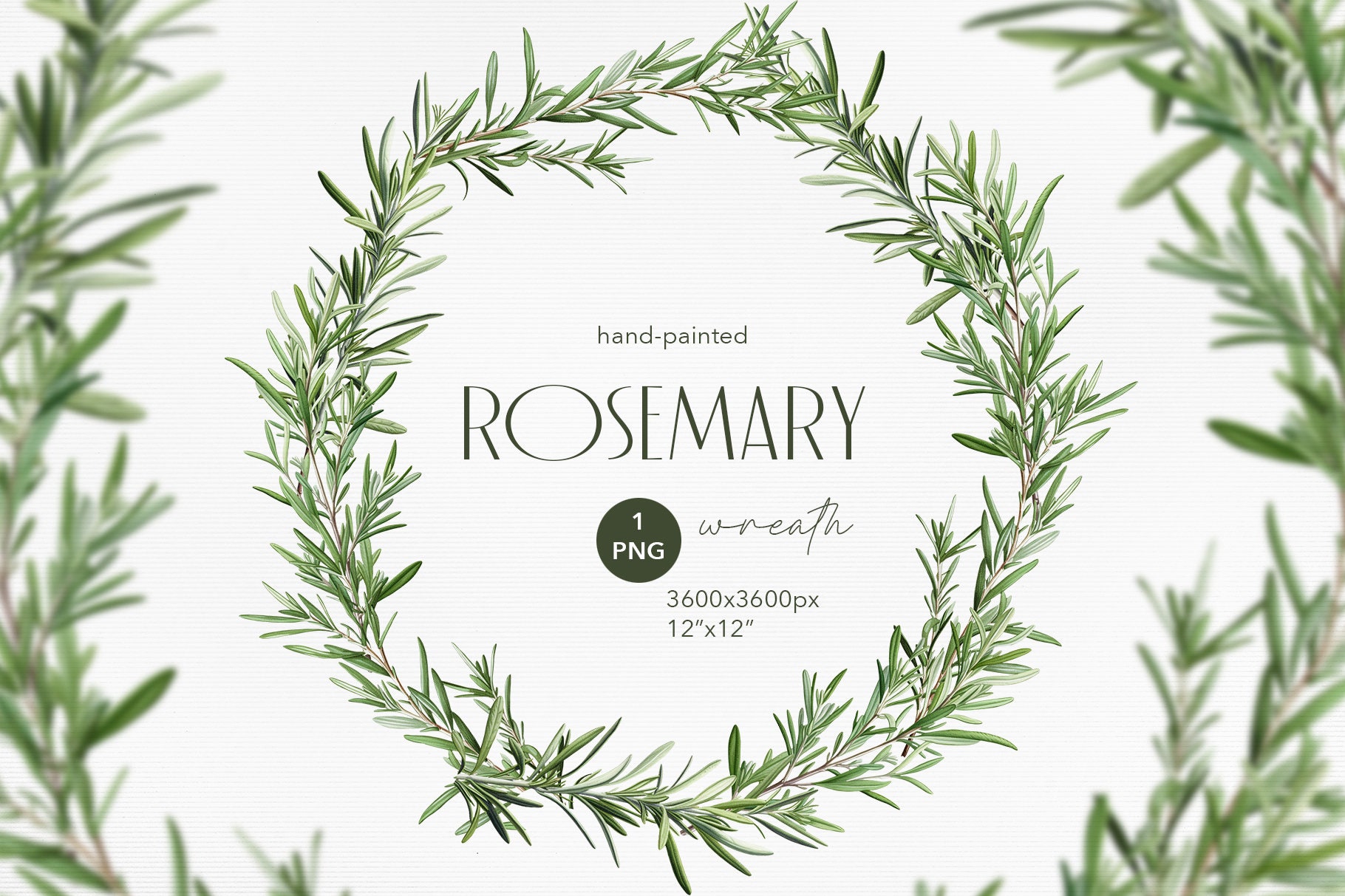 Hand-painted Watercolor Rosemary Wreath PNG - Transparent