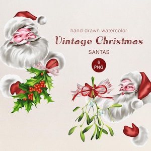 Vintage Christmas Santas Watercolor Clipart | PNG Sublimation Retro Christmas Clipart | Vintage Santa Clipart | Retro Holiday Clipart