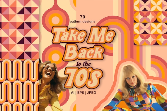 70s Geometric Vector Patterns, Psychedelic Art (digital Download