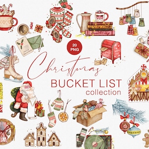 Christmas Bucket List clipart, Winter New Year holiday clipart, Cozy Christmas clipart, Christmas illustrations,  Winter decor, PNG
