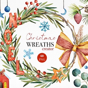 Winter Greenery, Christmas Wreath Clipart, Winter Wreaths, Pine Cone Wreath, Winter Berries Wreath, Holly Berries, Christmas Wreath, PNG
