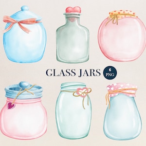 Watercolor Valentine Jar Clip art, Watercolor Glass Jars and Bottles, Rustic Mason Jars set, Valentine's Day clipart, PNG