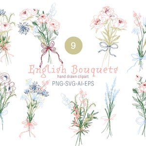 Hand-Drawn Flower Bouquets Clipart Set - Floral Illustrations PNG, SVG, EPS - Elegant Flower Graphics for Digital and Print Projects