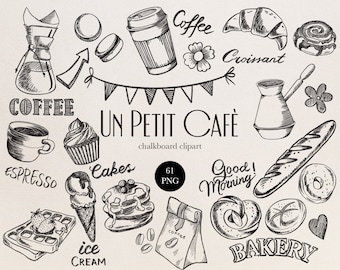 Coffee Shop Charm - Chalkboard Clipart Bundle for Bakery & Sweets - Chalk Textures and Blackboard Lettering - Sweet Treats - 61 PNG Graphics